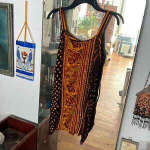 Vintage Bohemian Floral dress waist tie mini 100% cotton